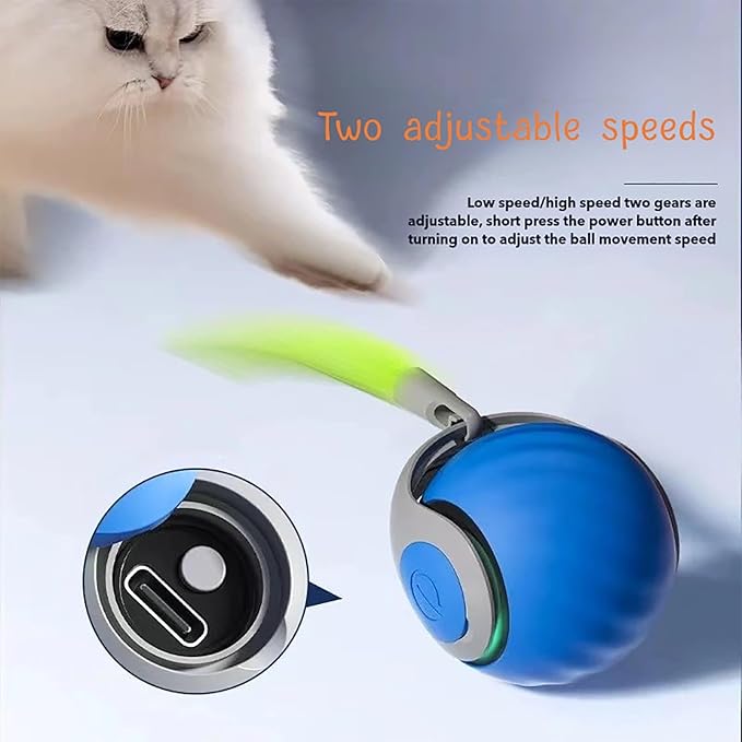 Speedy Tail 2.0 Cat Toy, Interactive Smart Ball for Indoor Cats, USB Charging (Orange+Dark Blue)