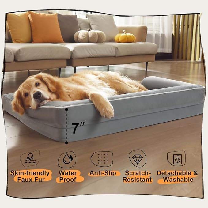 Dog Bed Medium Size Dog-Orthopedic Waterproof Bed for Dogs,Foam Couch Sofa with Washable Removable Cover & Non-Slip Bottom-Grey