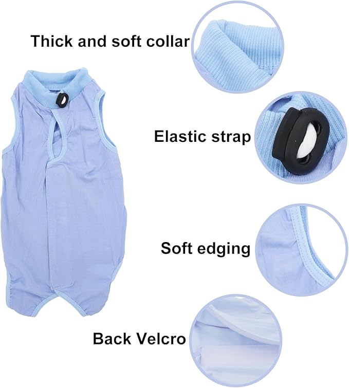 Cat Recovery Suit, Surgical Recovery Clothes for Abdominal Wound or Skin Disease, Cats Onesie After Surgery and Spay, E-Collar Alternative Pajama Suit (Blue, Medium)