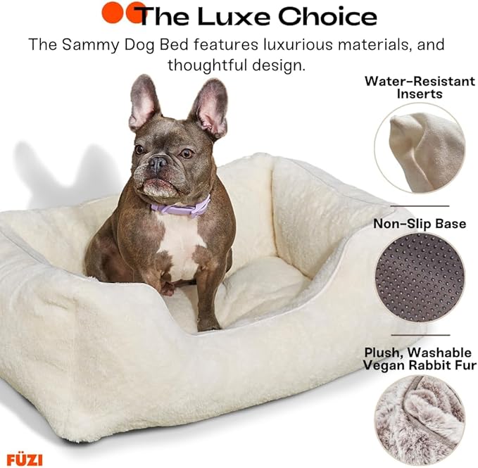 FUZI Luxury Aesthetic Dog Bed with Extra Cover for Medium Dogs, Washable Pet Couch, Pet Bed with Sides, Non-Slip Bottom, Soft & Durable Calming Bed, Faux Rabbit Fur, Medium 31.75x23.6x9.5 Light Brown