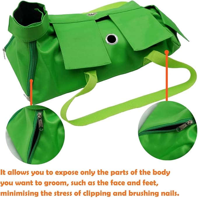 Kukaster Pet Cat’s Restraint Bag for Claw Care Nail Trimming Anti-Scratching Grooming Bag for Cats Medical Examination(Green-l)