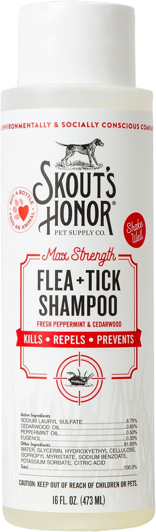 Skout's Honor Flea and Tick Shampoo for Dogs - Natural Peppermint & Cedarwood Formula, Helps to Protect from and Against Fleas, Ticks, and Mosquitos, 16 oz