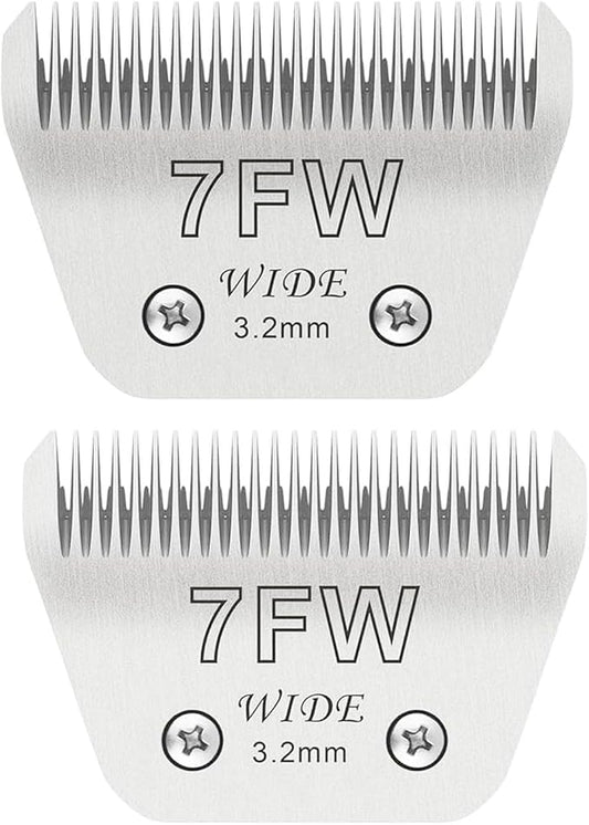 2PCS 7FW Wide Blades for Dog Grooming Blades Compatible with Andis,Oster A5,Wahl km10 Dog Clippers,Size-#7FW, 1/8-Inch Cut Length (3.2mm)(2pcs #7FW)