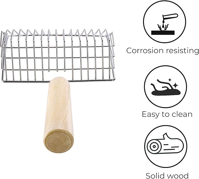 Hiceeden Set of 2 Cat Litter Scoop with Holder, Metal Kitty Litter Scoop Holder with Wooden Handle, Cat Poop Scooper for Kitten Litter Box, Fast Sifting, Gray and Blue