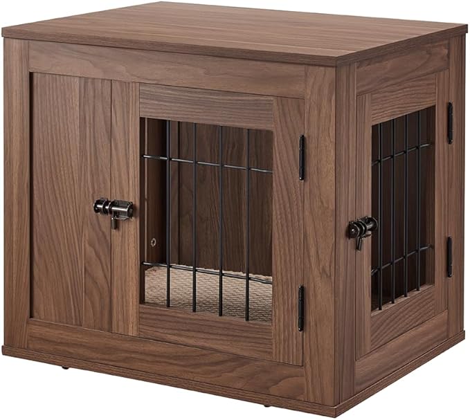 unipaws 25.5 Inch Furniture Style Dog Crate for Small Dogs, Cats, Min Pigs, Rabbit, Indoor Aesthetic Puppy Kennel, Modern Decorative Wood Wire Cage, Pretty Cute End Side Table Nightstand, Walnut