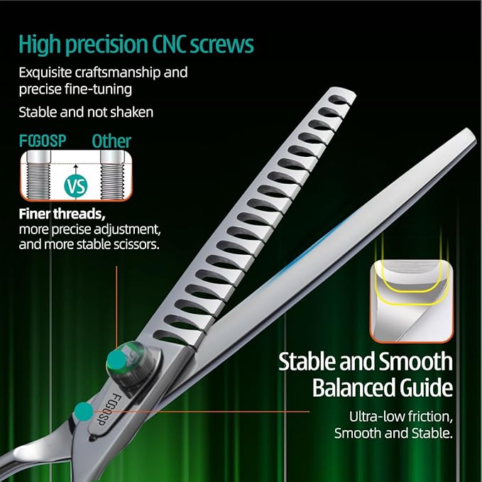 Professional Chunkers Shears for Dogs 7 inch Thinning Shears for Dogs Cats Pet Grooming Scissors Japanese 440C Stainless Steel 70% Thinning Rate 18 Teeth Green Clover