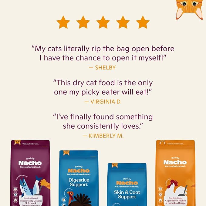Made by Nacho Dry Cat Kibble 4lb Bag, High Protein and Grain-Friendly Premium Cat Food, Sustainably Caught Salmon and Pumpkin, Infused with Bone Broth for Hydration, Limited Ingredients, Single Bag