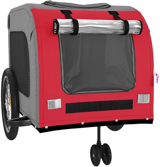 Tidyard Pet Bike Trailer Red and Gray Oxford Fabric and Iron Pet Bicycle Carrier, Animal Bike Stroller for Cat, Puppy, Dog, Outdoor, Travel Style A