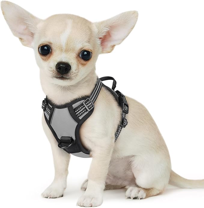 Eagloo Small Dog Harness No Pull, Service Vest with Reflective Strips and Control Handle, Adjustable and Comfortable for Walking, No Choke Pet Harness with 2 Metal Rings, Grey, XS