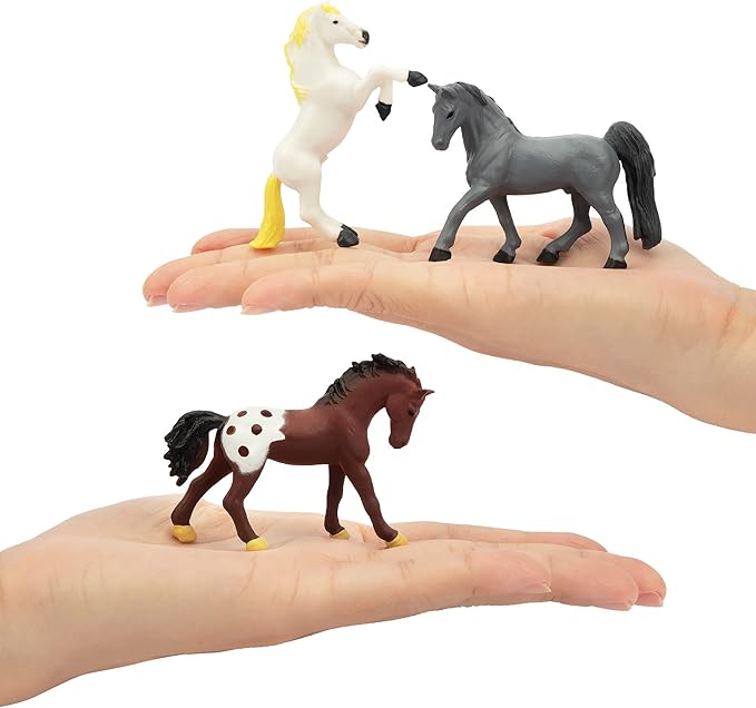 Toymany 12PCS 2-3" Tiny Horse Figurines Toy Set, Plastic Pony Small Foal Figures, Easter Eggs Birthday Gift Cupcake Horse Cake Topper for Kids Toddlers
