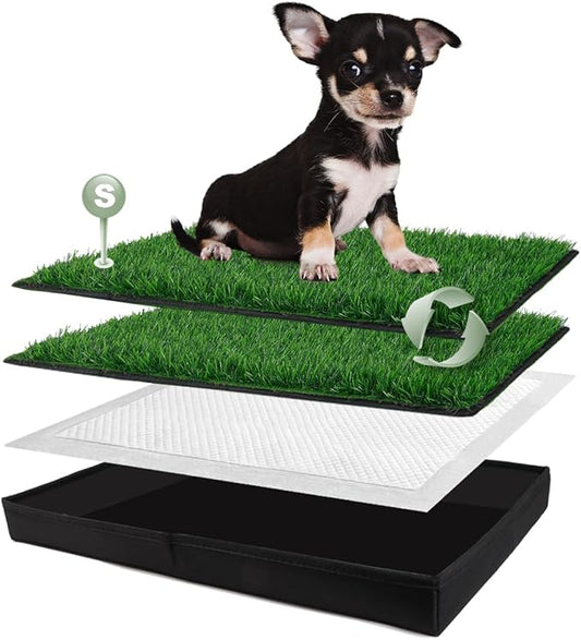 Dog Grass Pad with Foldable Dog Litter Box, Small Liner Base (23”×15”) for Balcony, 2 Artficial Grass Pee Pads for Dogs, Pee Pad Holder, Potty Training