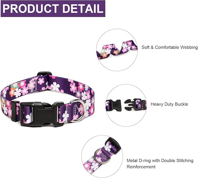 Mercano Adjustable Dog Collar - Special Design Patterns, Soft Nylon Comfortable Sturdy Pet Collar for Small Medium Large Dogs (XS, Floral Pink)