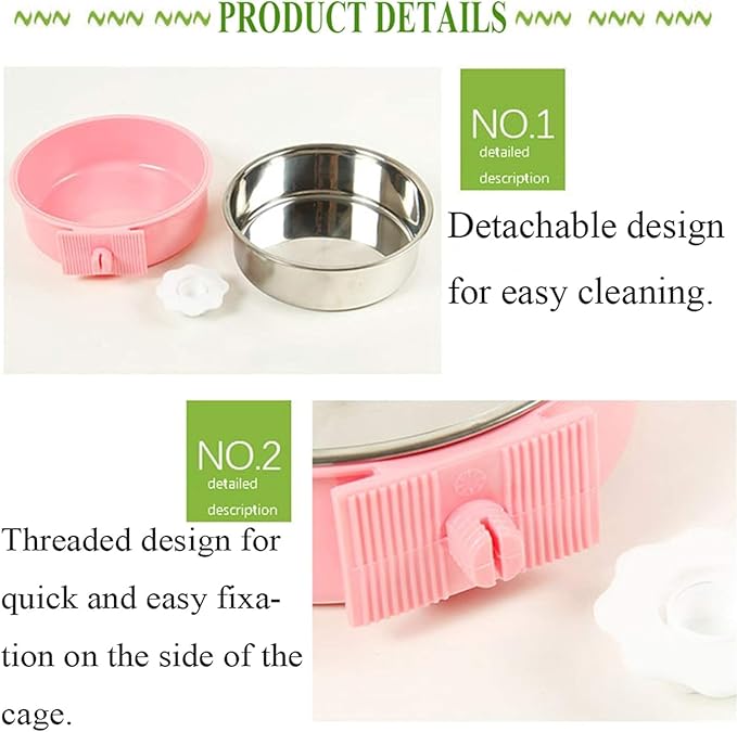 kathson Crate Dog Bowl, Removable Stainless Steel Hanging Pet Kennel Cage Bowl Food & Water Feeder Coop Cup for Puppy, Cat, Rabbit,Guinea Pigs 2pcs (Blue,Green)