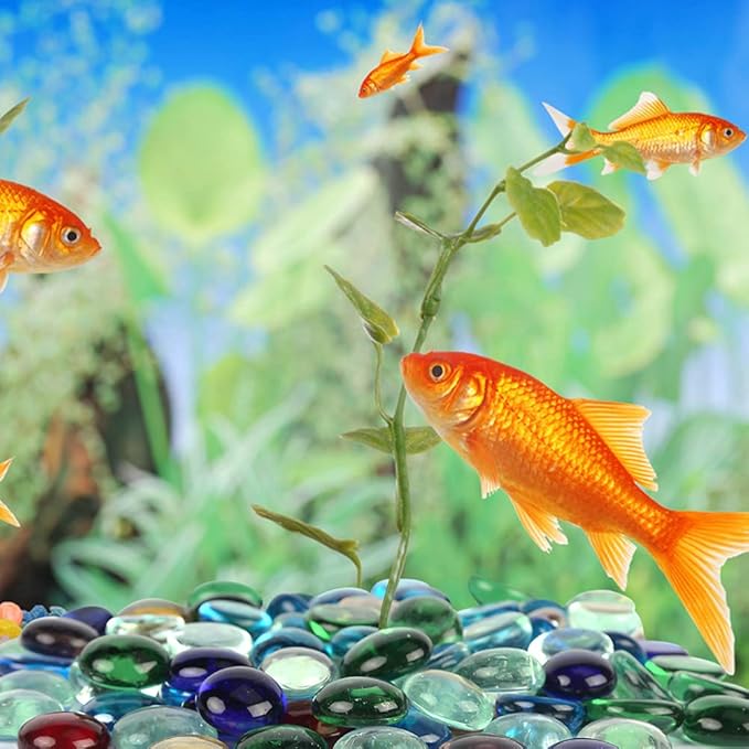 FUTUREPLUSX 1LB Multicolored Flat Glass Marbles, Mixed Mancala Stones Pebbles Flat Beads Mosaics Gemstones for Vase Filler Table Scatter Home Decor