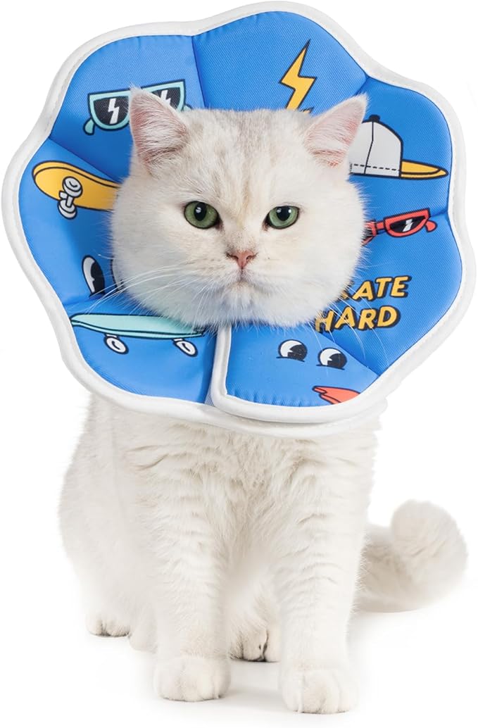 Avont Soft Cat Recovery Cone Collar, Adjustable Lightweight Kitten E-Collar for Small Dogs, Comfortable Neck Donut Stop Licking Scratching After Surgery -Skate(L)
