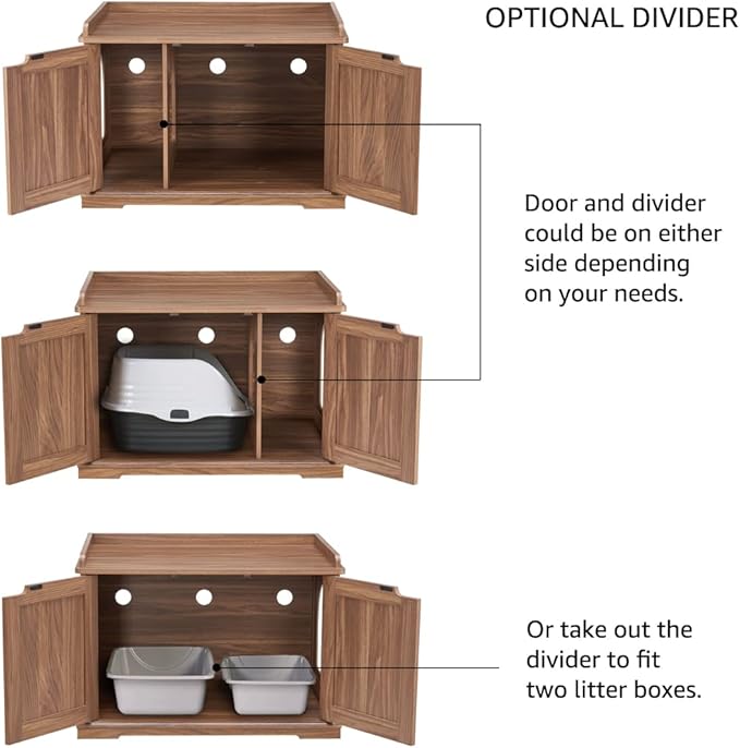 unipaws Cat Litter Box Enclosure Furniture, Hidden Litter Box Cover Washroom, Dog Proof Cabinet House for Large Cat, Hideaway Litter Box, Walnut