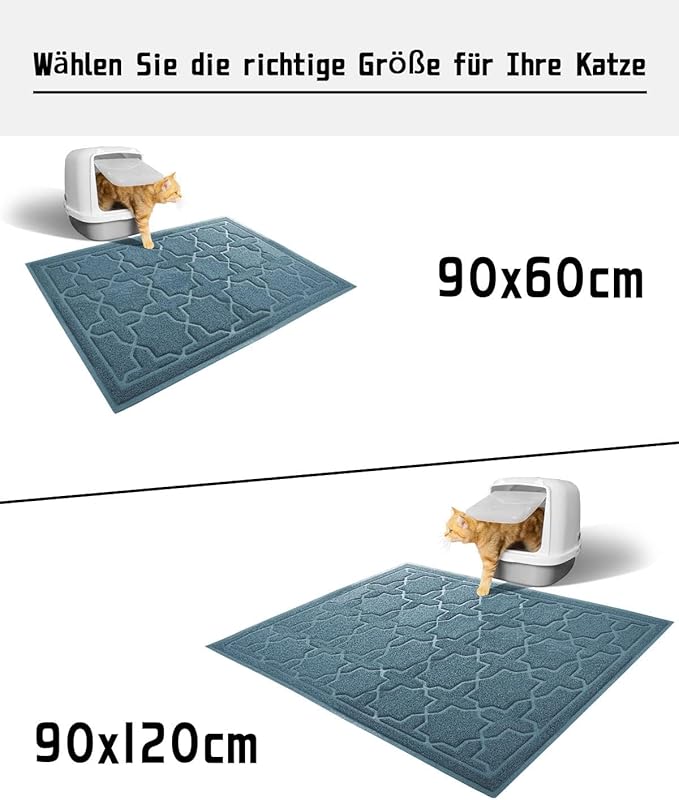 Yimobra Cat Litter Mat, 35.4"x23.6" Litter Box Mat with Litter Lock Mesh, Soft Cat Litter Mat Litter Trapping Mat, Easy to Clean, Non-Slip, Water Resistant, Litter Free Floors, Tea Blue