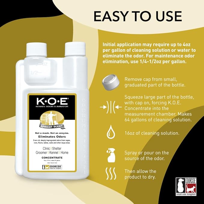 Ordorcide K.O.E. Apricot Odor Eliminator 16 oz for Strong Odor for Cages, Runs & More – Pet Odor Eliminator for Home & Kennel w/Safe, Non-Enzymatic Formula