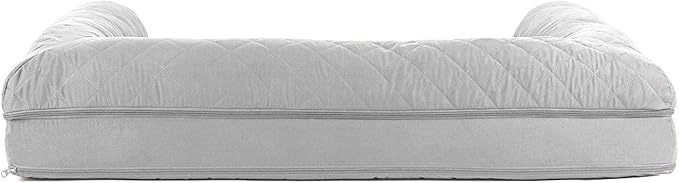 Furhaven Cooling Gel Dog Bed for Large Dogs w/ Removable Bolsters & Washable Cover, For Dogs Up to 95 lbs - Quilted Sofa - Silver Gray, Jumbo/XL