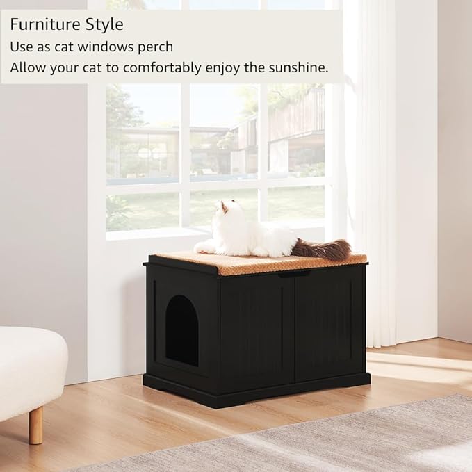 unipaws Black Cat Litter Box Enclosure Furniture, Kitty Hidden Cover, Concealed Dog Proof Litter Boxes Cabinet, Hideaway Litter Box, Cat House