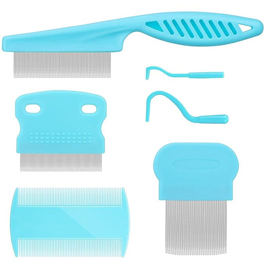 Cat & Dog Grooming Set - Fine Tooth Comb for Removing Dandruff Flakes & Hair (Blue)