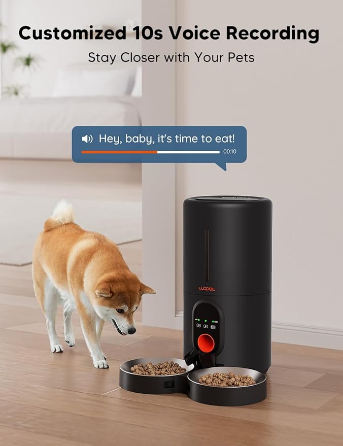 WOPET Automatic Cat Feeder, 5G WiFi Pet Feeder for Two Cats or Dogs with Remote Control, 6L Cat Food Dispenser with Low Food Sensor, 1-10 Meals Per Day, Up to 10s Meal Call for Pets