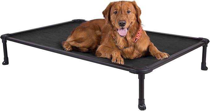 Veehoo Chew Proof Elevated Dog Bed - Cooling Raised Pet Cot - Rustless Aluminum Frame and Durable Textilene Mesh, Unique Designed No-Slip Feet for Indoor or Outdoor Use, Black, X-Large, CWC2002