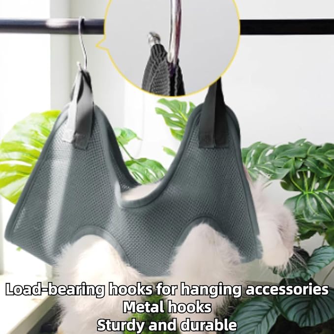 Rabbit Grooming Hammock with Safety Belt for Nail Clipping, Grooming, Bunny Bathing Bag for Nail Trimming, Cat Claw Care Bag, Small Animal Grooming Harness (Grey,XX-Small)