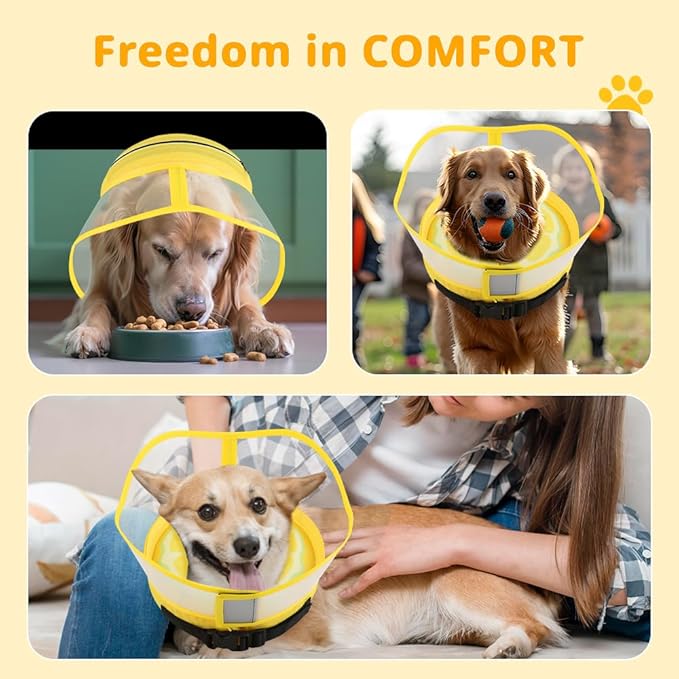 Soft Dog Cone Collar with Anti-Lick Shield, Inflatable Donut Cones Alternative After Surgery for Large/Medium/Small Dogs to Stop Licking, Elizabethan Neck Ecollars of Shame, Comfy Pillow E Recovery