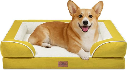 Comfort Expression Medium Dog Beds Waterproof Orthopedic Foam Dog Sofa Beds for Medium Large Dogs Comfy Pet Bed with Washable Removable Cover & Non-Slip Bottom(Medium,Spicy Mustard)
