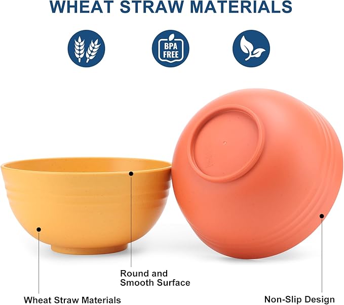 HOTEC 20-Pack Unbreakable Kitchen Plastic Wheat Straw Dinnerware Set – BPA-Free Plates, Bowls & Cups | Lightweight, Microwave & Dishwasher Safe | Multicolor Reusable Tableware for Home & Outdoor Use