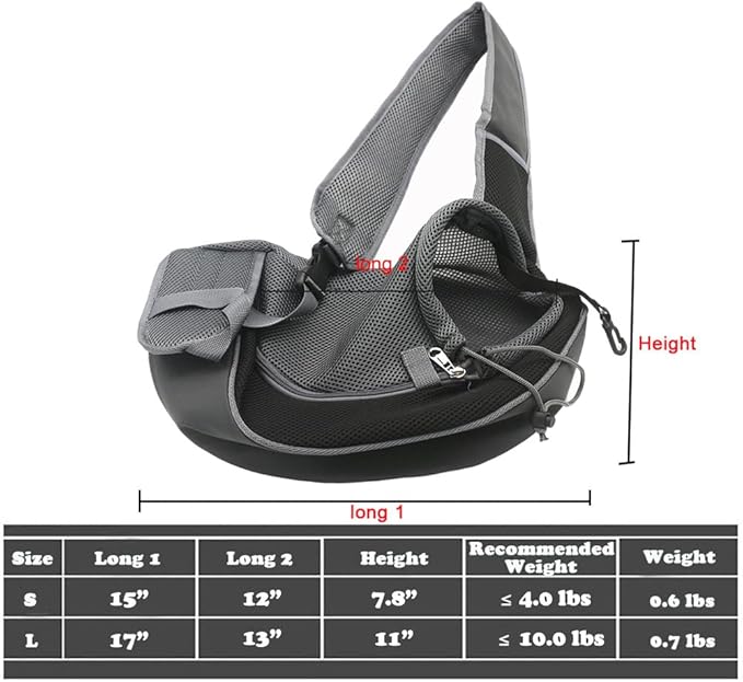 Pet Dog Sling Carrier, Breathable Mesh Portable Travel Safe Pet Sling Shoulder Bag Carrier with Adjustable Non-Slip Shoulder Strap for Small Dogs Cats Puppy (Large, Black)