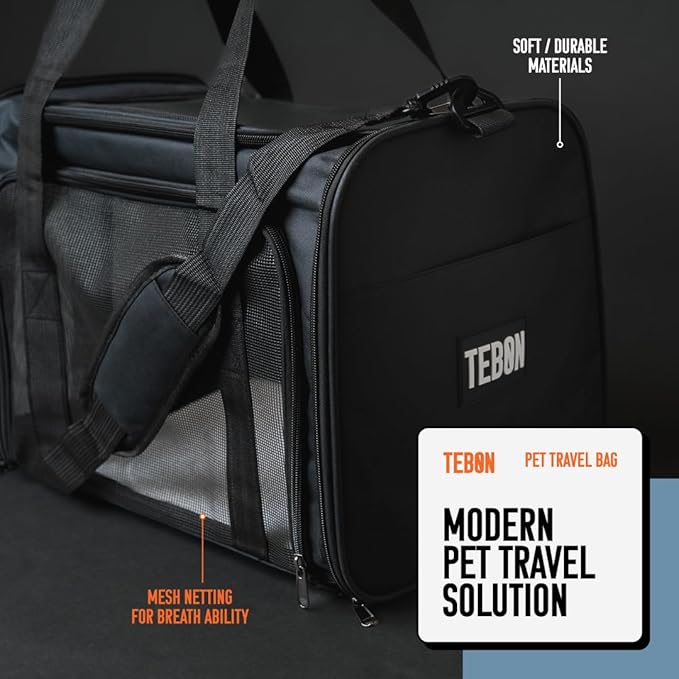 17.5" Pet Travel Carrier Bag - Collapsible Cat & Dog Carrier - Breathable, Durable & Spacious - Fits Small and Medium Pets up to 15lbs - Pet Travel Bag by Tebon