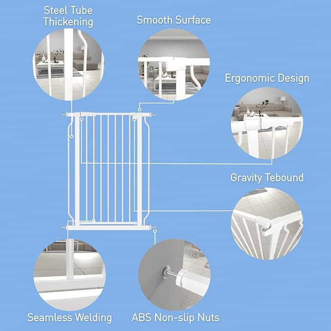 WAOWAO Extra Tall 40.55" Baby Gate 73.62-80.70" Wide Pressure Mounted Walk Through Swing Auto Close Safety White Metal Toddler Child Dog Pet for Indoor Stairs,Doorways,Kitche