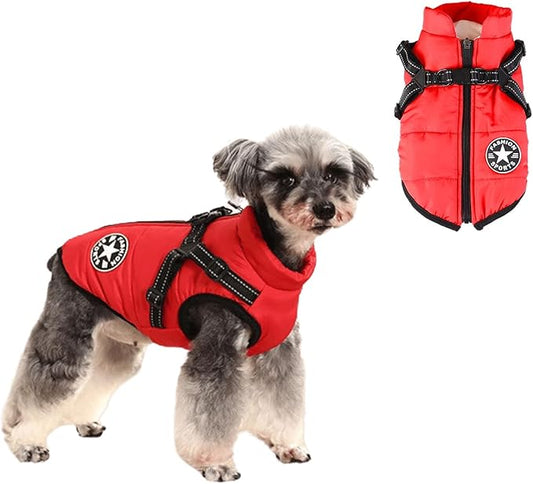 HDKUW Small Dog Jacket, Small Dog Coat Harness Winter Warm Vest Jacket Waterproof Cotton Costume for Puppy Small Dogs (M, Red)
