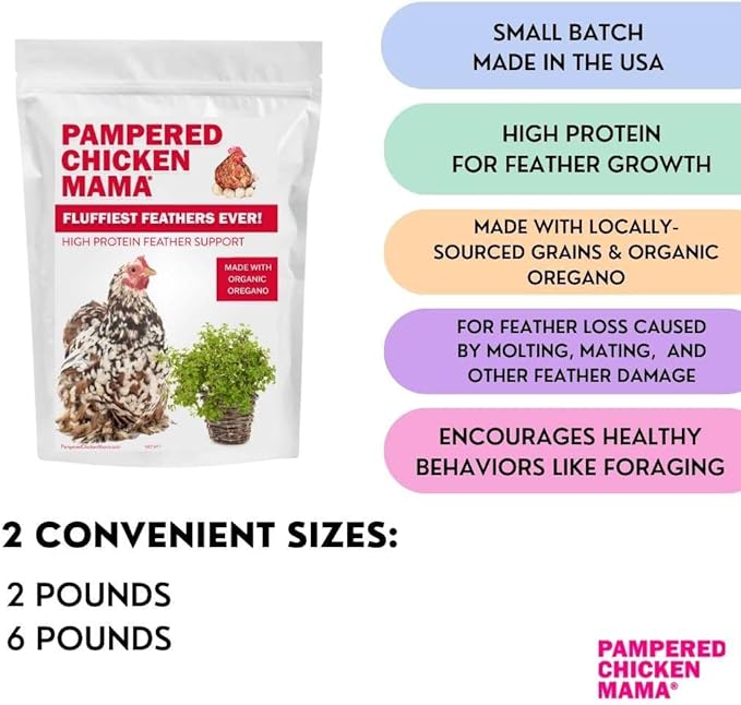 Pampered Chicken Mama Backyard Chicken Molting Supplement: Fluffiest Feathers Ever Backyard Chicken Feed and Supplies for Hens (6 Pound Economy Size)