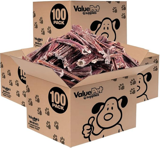 ValueBull Beef Jerky Gullet Sticks, Premium Dog Chews, 6 Inch, 400 Count Wholesale Pack - Natural Collagen, Glucosamine & Chondroitin for Joint Health, Single-Ingredient Beef Esophagus