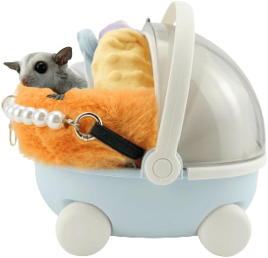 Sugar Glider Carrier Cage with Warm Nest, Cushion, Mat and Safe Lock, Portable Cages with Chain, Small Animals Travel Carrier Plastic Breathable Outgoing Box for Hamsters (Orange)