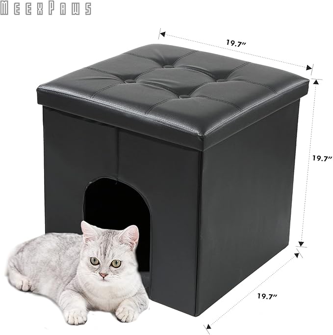 MEEXPAWS Cat Litter Box Enclosure Furniture Hidden, Cat Washroom Bench Storage Cabinet Small 19.7'' x 19.7'' x 19.7''| Dog Proof | Waterproof Inside | Easy Clean | Easy Assembly | Odor Control(Black)