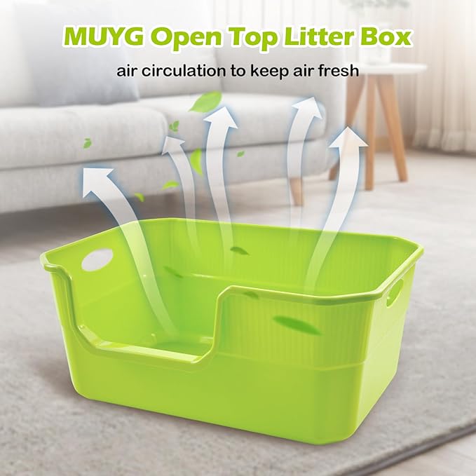 Large Litter Pan Low Entry,High Wall Litter Box Side Entry Plastic Cat Boxes for Indoor Cats Anti-Urine Leakage,High Sides Kitty Tray Open Kitten Toilet Low Entrance Green