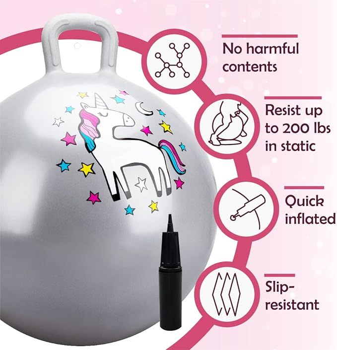 INPODAK Hopper Ball 18 Inch Bouncy Ball with Handle for Kids, Hippity Hop Jumping Bouncer Hopping Toy for Boys and Girls Ages 3-6 with Pump and Gift Box Birthday