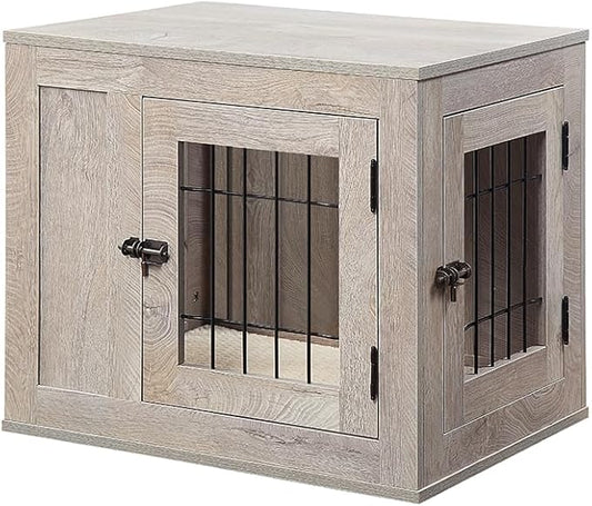 unipaws 25.5 Inch Furniture Style Dog Crate for Small Dogs, Cats, Min Pigs, Rabbit, Indoor Aesthetic Puppy Kennel, Modern Decorative Wood Wire Pet House Cage, Pretty Cute End Side Table, Grey