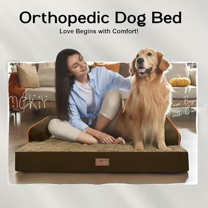 Large Dog Bed Orthopedic Washable: Extra Brown XL XLarge Big Dog Bed with Washable Bolster & Memory Foam Couch Sofa - Waterproof with Removable Cover