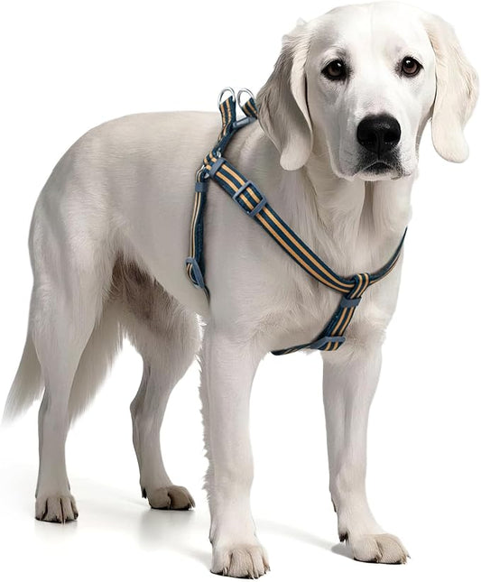 Stripe Step in Dog Harness for Small Dogs, Freedom Nylon Dog Halter Vests, Lightweight and Escape Proof Puppy Harness, Quick Fits for Small Medium and Large Dogs, Blue M