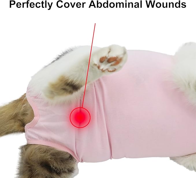 Cat Recovery Suit, Surgical Recovery Clothes for Abdominal Wound or Skin Disease, Cats Onesie After Surgery and Spay, E-Collar Alternative Pajama Suit (Pink, Small)