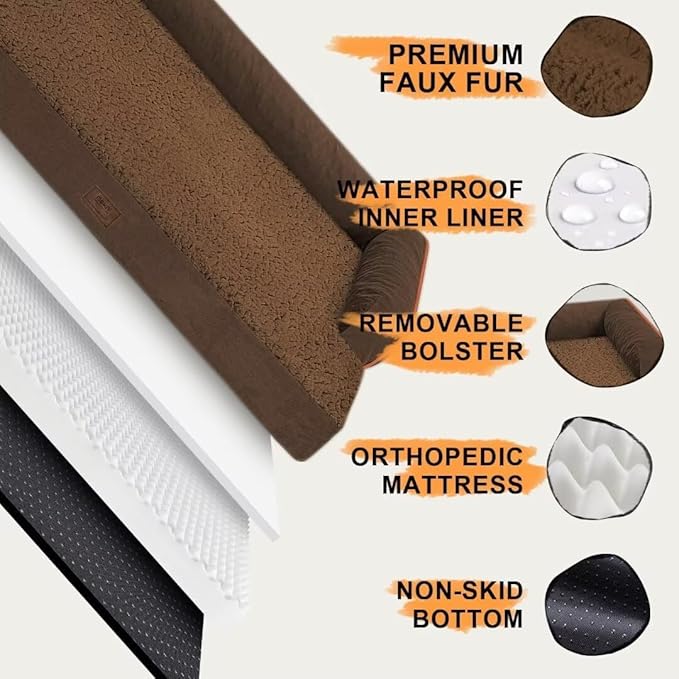 Extra Large Dog Bed-Orthopedic Waterproof XL Dog Bed for XLarge Extra Big Dogs - Foam Couch Sofa Washable with Removable Cover-Coffee