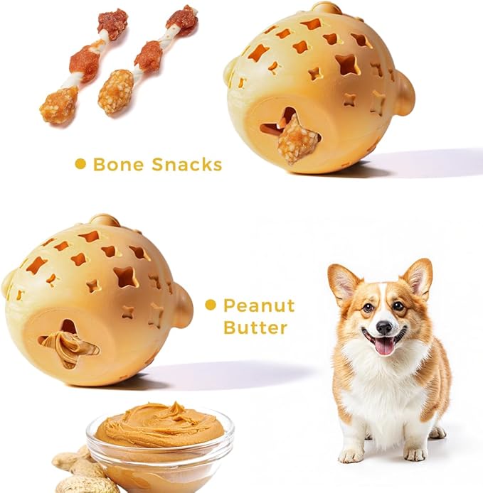 MewaJump Treat Dispenser Dog Toy Puzzle Rubber Chew Toys Treat Food Dispensing Toys for Teeth Cleaning Ball Interactive Enrichment Toys for Puppy, Small, Medium, Large Breeds - Not for Heavy Chewer