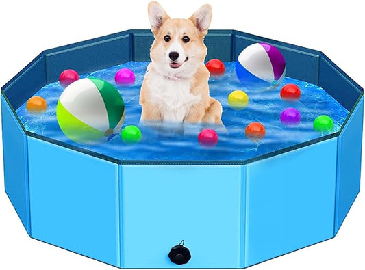 Foldable Dog Pool,39" Collapsible Dog Kids Swimming Pool for Backyard, Portable Kiddie Pool Hard Plastic,Multifunction Ball Pit Pets Bathing Tub for Kids Baby Toddler Dog