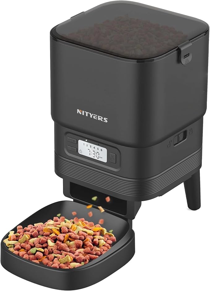 Automatic Cat Feeder - Nityers 4L Timed Cat Dry Food Dispenser, Programmable Portion Size,1-6 Meals Per Day, Dual Power Supply, Detachable Washable, Auto Pet Feeder for Cats and Small Dogs