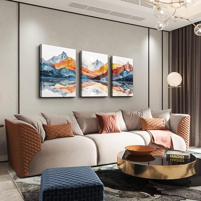TTHYUEWS Abstract Art for Bedroom & Living Room - Modern Ink Mountain Landscapes - 3 Piece Ready To Hang Wall Decor